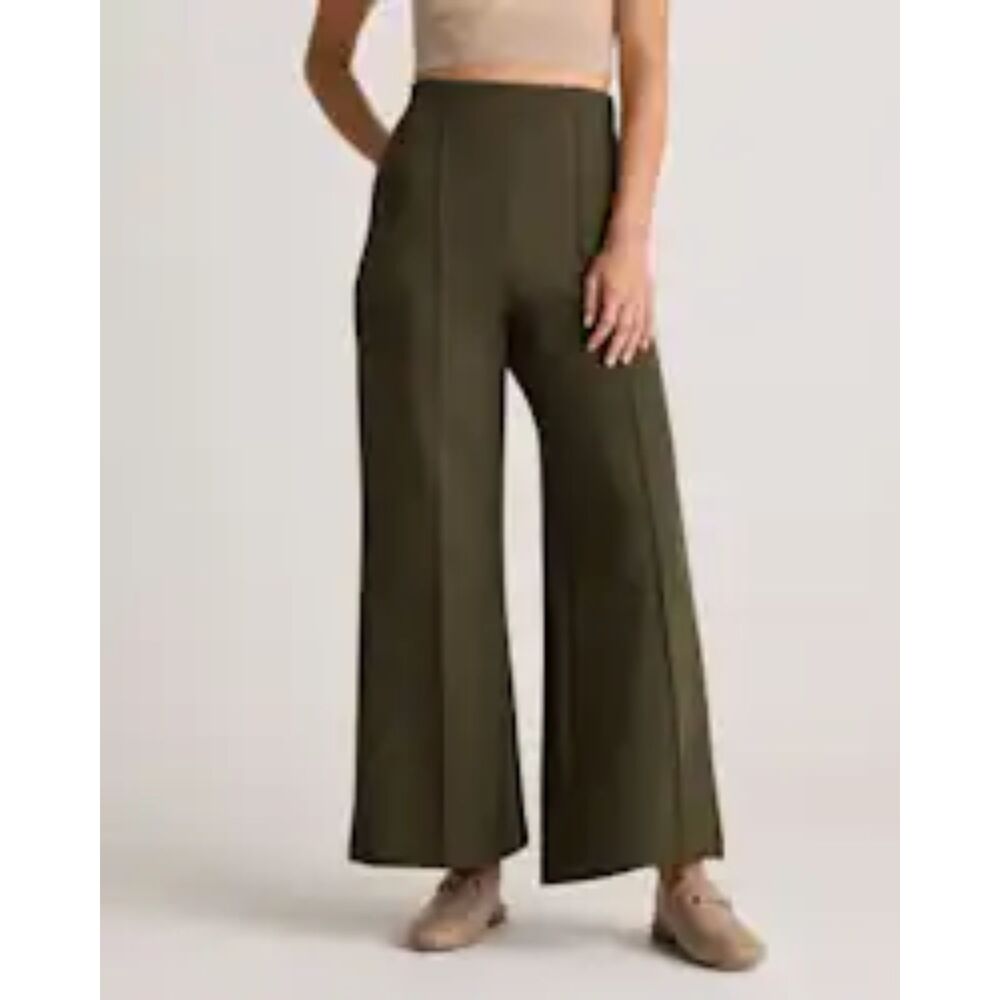 Quince Ultra Stretch Ponte Super Wide Leg Ankle Pants Olive High Rise Women S